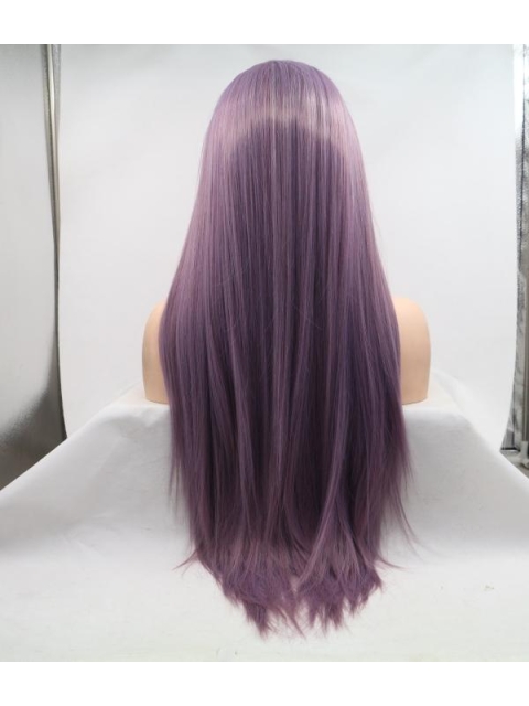 Cosplay Purple Long Straight Breeze Synthetic Lace Front Wigs For Women Without Bangs