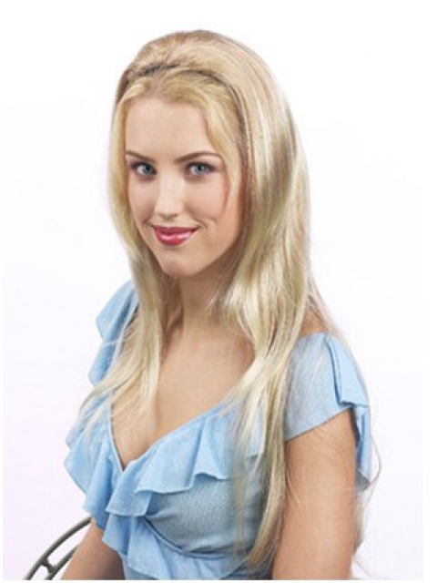 Fashionable Blonde Straight Long Human Hair Wigs & Half Wigs