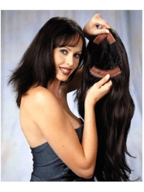 Beautiful Black Wavy Long Human Hair Wigs & Half Wigs