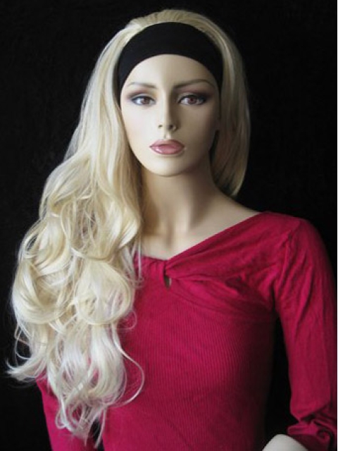 Style Blonde Wavy Long Human Hair Wigs & Half Wigs