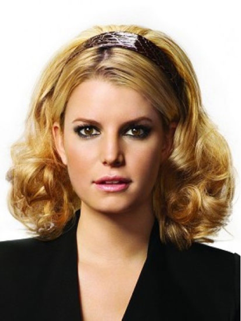 Modern Blonde Curly Shoulder Length Human Hair Wigs & Half Wigs