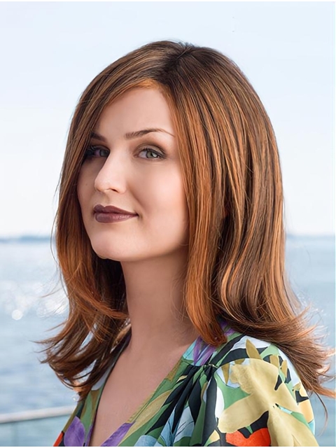 Long Straight Monofilament Auburn Without Bangs Synthetic  Women Wigs