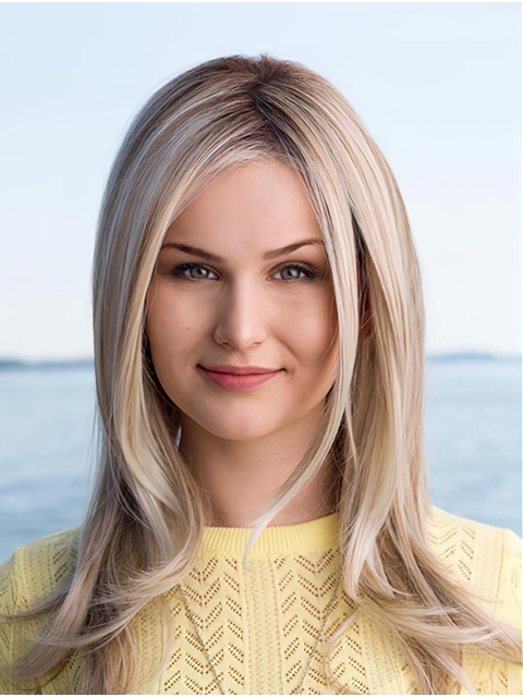 Flexibility Long Straight  Blonde Monofilament Platinum Without Bangs Synthetic Women Wigs