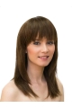 Lace Front Brown 16" Straight Long With Bangs Sleek Human Hair Women Wigs