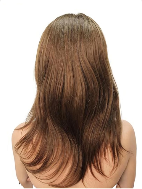 100% Hand-tied Brown 16" Long Straight  Without Bangs  Human Hair Women Wigs