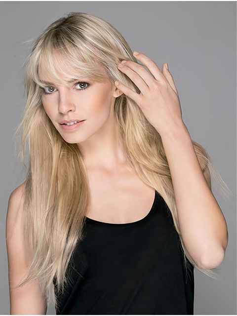 Perfect Long Straight Capless Blonde Platinum  With Bangs Synthetic Women Wigs