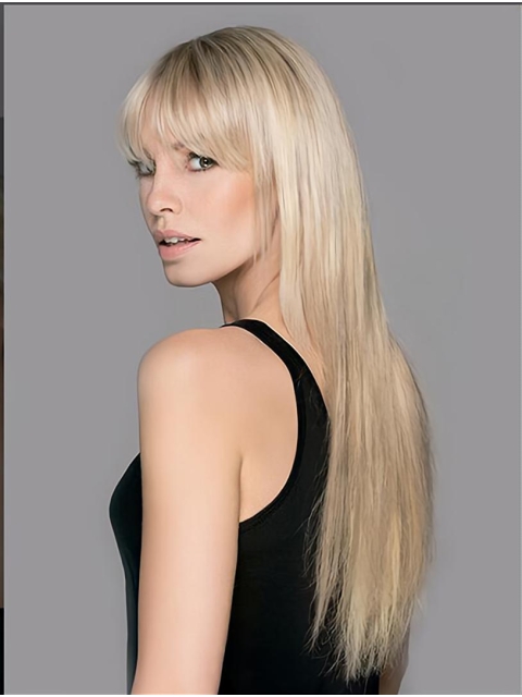 Perfect Long Straight Capless Blonde Platinum  With Bangs Synthetic Women Wigs