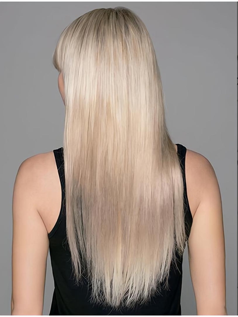 Perfect Long Straight Capless Blonde Platinum  With Bangs Synthetic Women Wigs