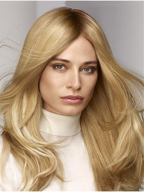 Straight Monofilament Blonde Without Bangs Synthetic Designed Long Wigs