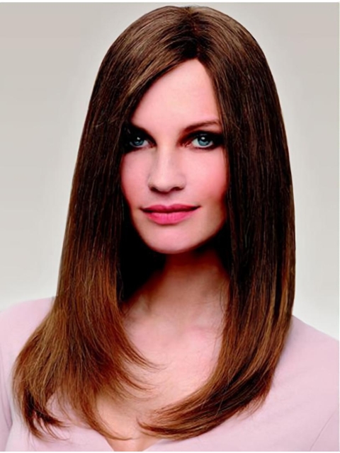 Long Straight 100% Hand-tied Brown Without Bangs Real  Human Hair Women Wigs