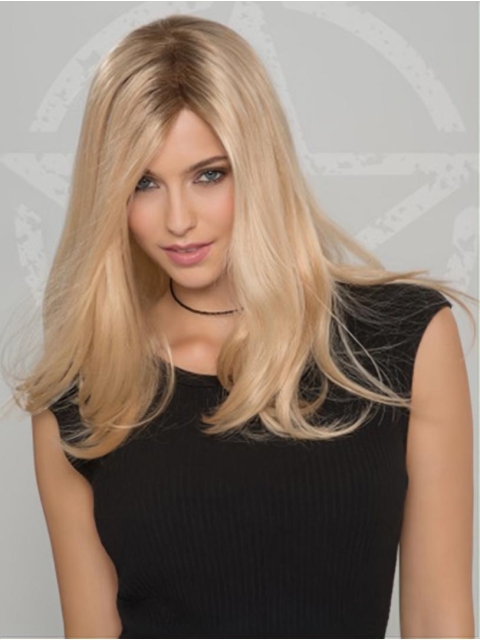 16" Long Straight Monofilament Blonde Without Bangs Women Human Hair Wigs