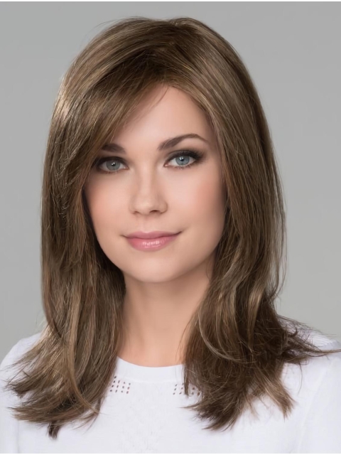 Capless 16" Long Straight Brown Monofilament With Bangs  Synthetic Women Wigs