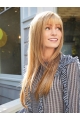 Capless Brown 18"  Long  Straight With Bangs Monofilament synthetic  Women Wigs