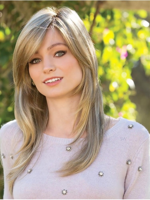 Mono top Long Blonde 16" Straight Online Long Synthetic women Wigs