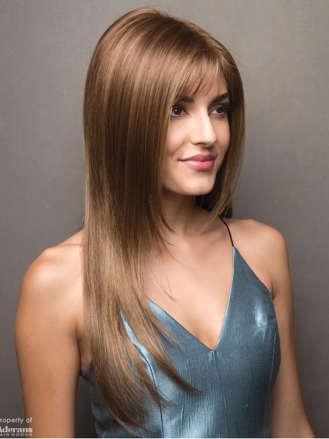 Capless Layered Brown Long Straight  Capless 18" Synthetic Wigs For Women