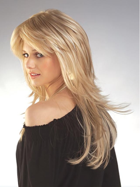 Lace Front Long Straight Blonde Human Hair  Women Wigs