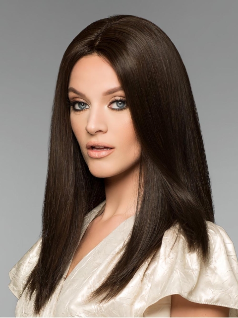  16" Long Straight 100% Hand-Tied Without Bangs Human Hair Women Wigs