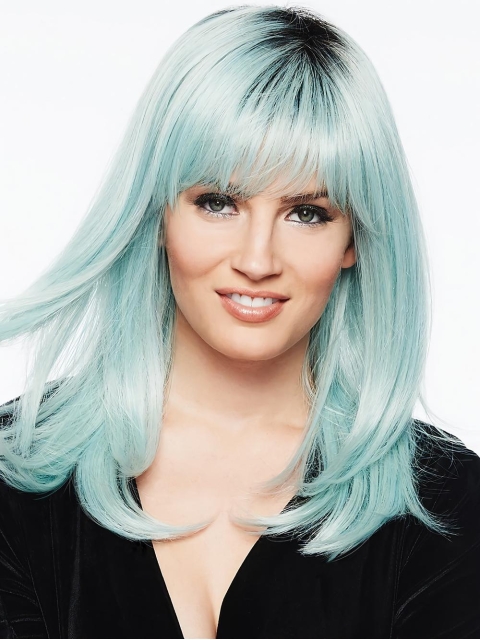 Nice Capless Long Straight White With Bangs Synthetic Women Wigs