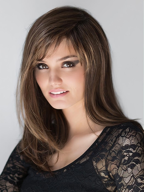 Perfect Brown 16" Long Straight Layered Synthetic Women Wigs