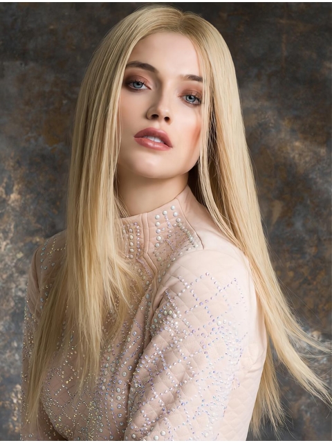 20'' Long Straight Blonde Layered Human Hair Women Wigs