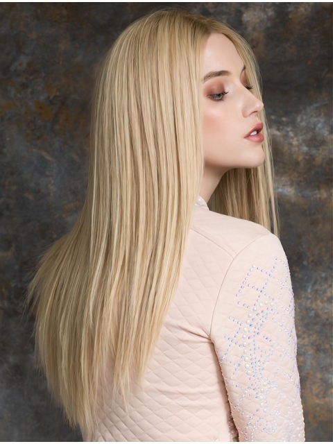 20'' Long Straight Blonde Layered Human Hair Women Wigs