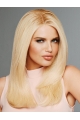 16" Long Straight Blonde Without Bangs Lace Front Remy Human Hair Wigs For Women