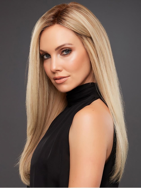 18'' Long Straight Platinum Blonde Without Bangs Human Hair Hand Tied  Women Wigs