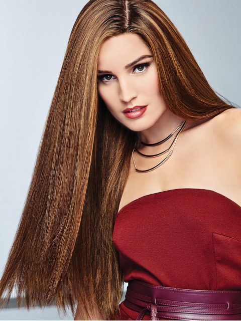 24'' Long Straight 100% Hand-Tied Brown Without Bangs Hand-tied Human Hair Women Wigs