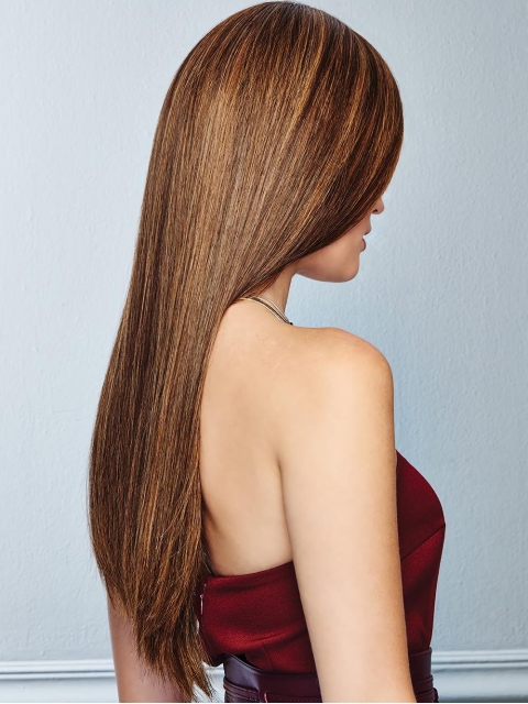 24'' Long Straight 100% Hand-Tied Brown Without Bangs Hand-tied Human Hair Women Wigs