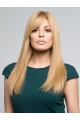 Fashion 18'' Blonde Straight Long With Bangs Mono Top Human Hair Women Wigs