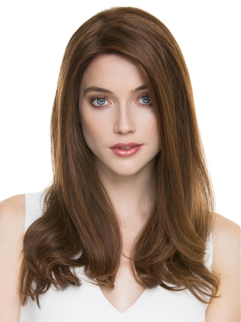 Long Brown 16" Straight Lace Front Layered Human Hair Women Wigs