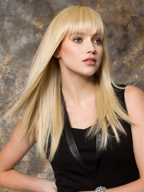  16" Long Blonde Straight Capless With Bangs Synthetic Women Wigs