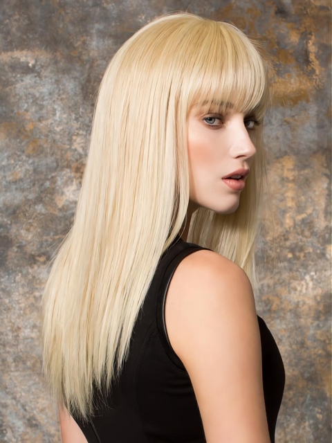  16" Long Blonde Straight Capless With Bangs Synthetic Women Wigs