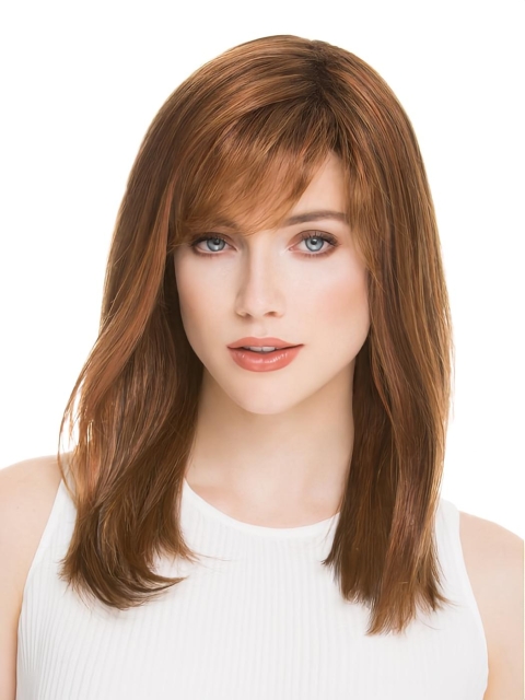 Brown 16" Long Straight Mono Top Synthetic Women Lace Wigs 