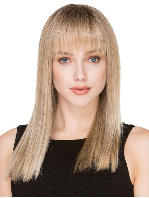 20''Long Blonde Straight Monofilament Human Hair Women Wigs