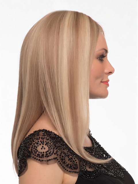 16'' Long Straight Monofilament Blonde Human Hair Women Full Lace Wigs