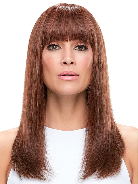 18" long Straight hand-tied Mono Top With Bangs Human Hair Women Wigs