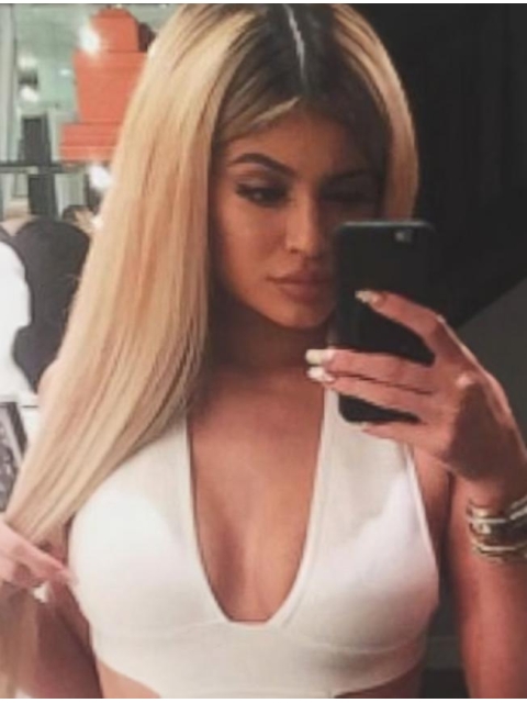 16'' Long New Design Straight Lace Front Blonde Without Bangs Synthetic Women Kylie Jenner Wigs