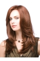 Fashionable 18'' Long Straight Auburn Layered Mono Top Human Hair Women Wigs