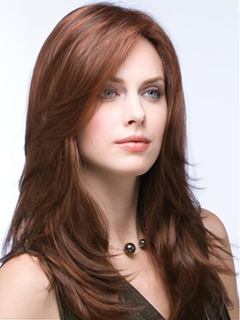 Auburn Layered Long Straight 100% Hand-Tied Mono Top Heat Friendly Synthetic Women Wigs