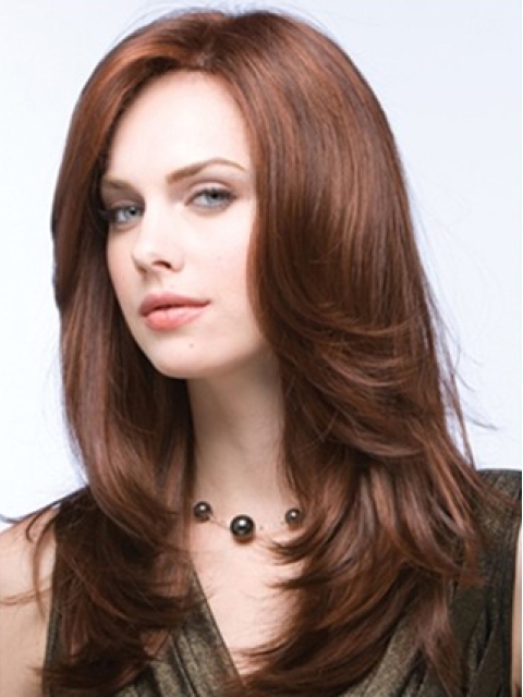 Auburn Layered Long Straight 100% Hand-Tied Mono Top Heat Friendly Synthetic Women Wigs