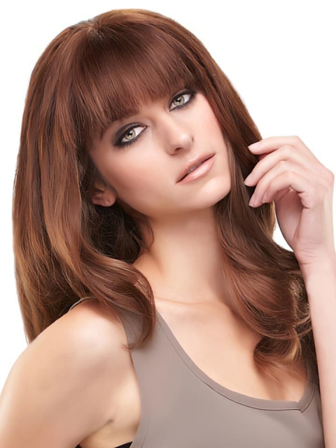 18'' Long Wavy Fashion Auburn Monofilament Lace Front Remy Human Hair Women Wigs