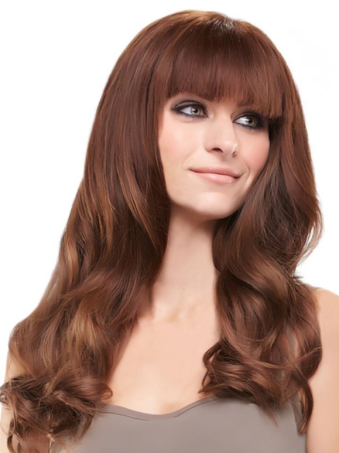 18'' Long Wavy Fashion Auburn Monofilament Lace Front Remy Human Hair Women Wigs