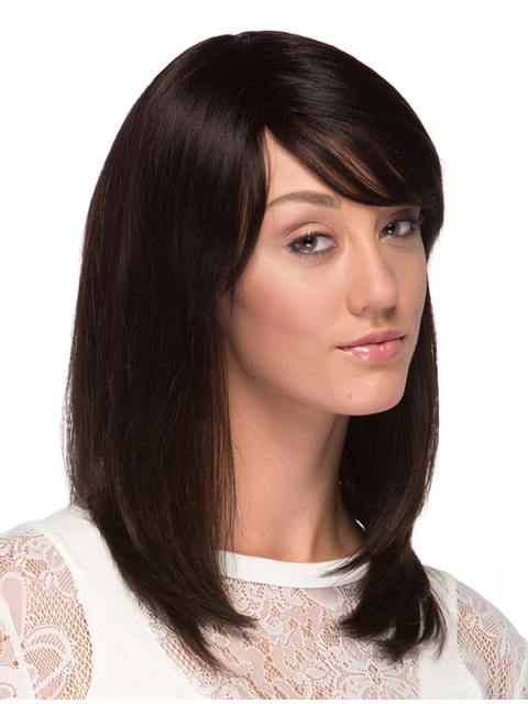 16'' Suitable Capless Brown Straight Long Human Hair Women Wigs