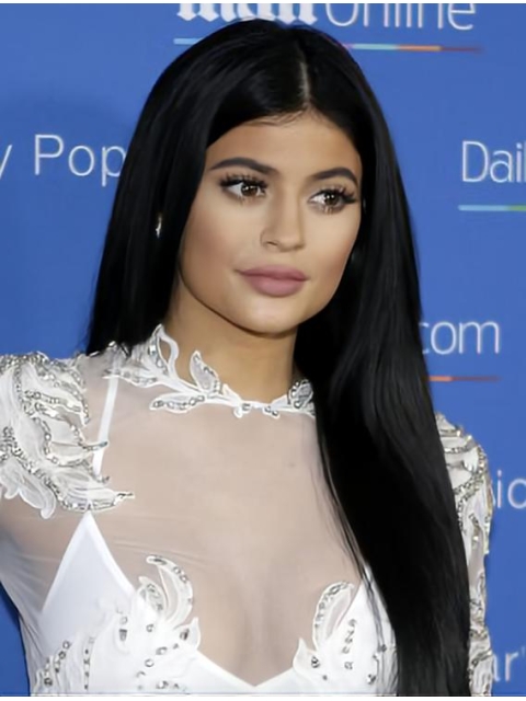 22'' Long Gorgeous Straight Black Without Bangs Lace Front Synthetic Kylie Jenner Women Wigs