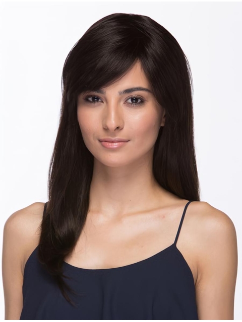 16'' Brown Straight Long Capless Human Hair Women Wigs