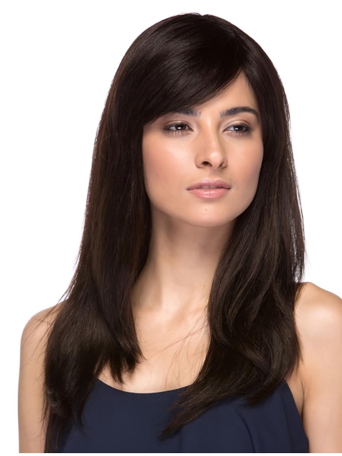 16'' Brown Straight Long Capless Human Hair Women Wigs