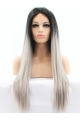 24" Straight Long Lace Front Two Tone Indian Remy Human Hair Women Wigs