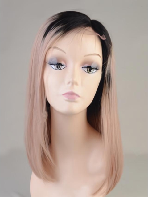 14'' Long Straight Ombre Color Customized Full Lace  Lob Full Blunt Ends Human Hair Women Wig