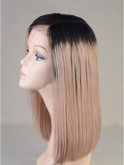 14'' Long Straight Ombre Color Customized Full Lace  Lob Full Blunt Ends Human Hair Women Wig